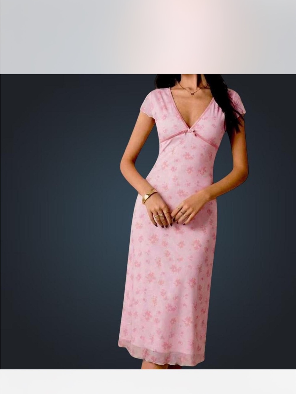 Floral V-Neck Pink Chemise with Cap Sleeves